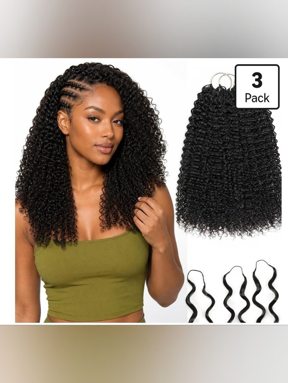 Feather Crochet Human Hair Jerry Curly 3 Bundles Miracle Knots 16" 180g 1B